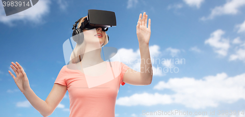 Image of woman in virtual reality headset or 3d glasses