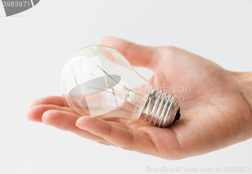 Image of close up of hand holding edison lamp or lightbulb