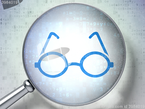 Image of Education concept: Glasses with optical glass on digital background