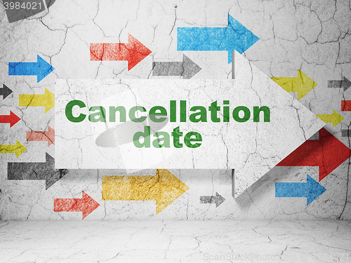 Image of Law concept: arrow with Cancellation Date on grunge wall background