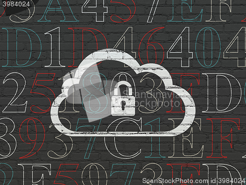 Image of Cloud networking concept: Cloud With Padlock on wall background
