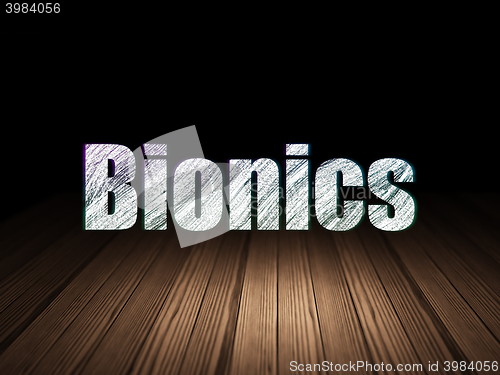 Image of Science concept: Bionics in grunge dark room