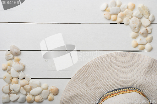 Image of beach accessories on wooden board