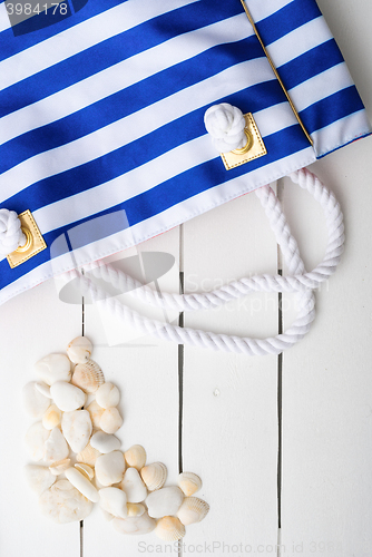 Image of beach accessories on wooden board