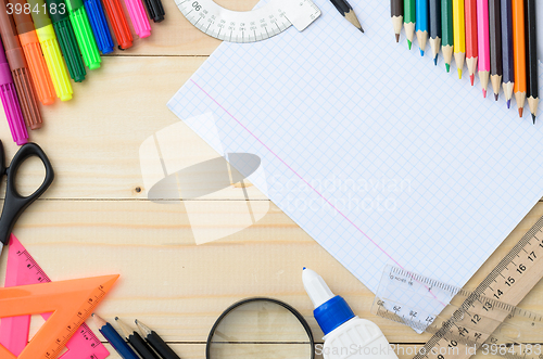 Image of School stationery with notebook copyspace