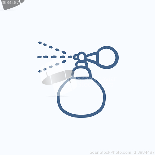 Image of Perfume bottle spraying sketch icon.