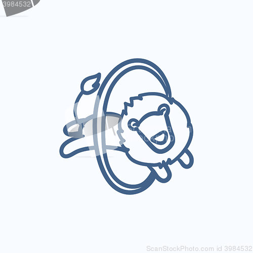 Image of Lion jumping through ring sketch icon.