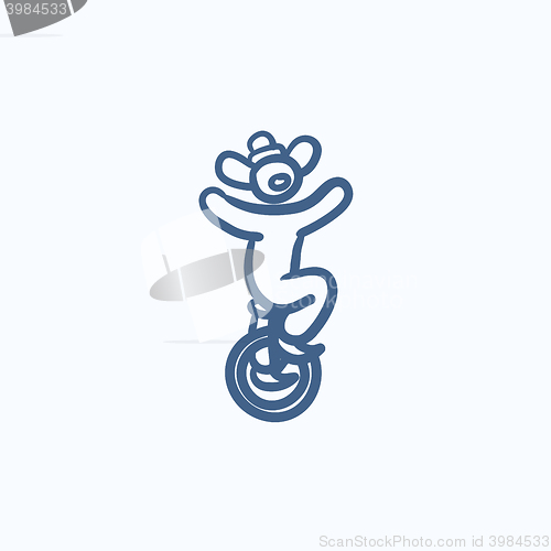 Image of Clown riding on one wheel bicycle sketch icon.