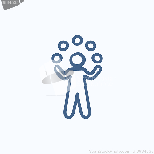 Image of Man juggling with balls sketch icon.