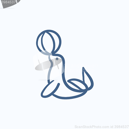 Image of Trained fur seal playing with ball sketch icon.