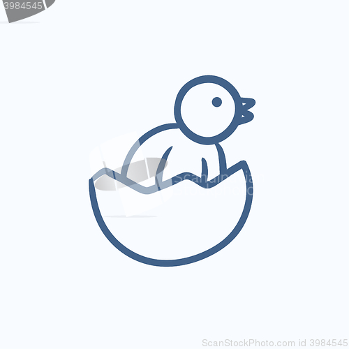 Image of Chick peeking out of egg shell sketch icon.