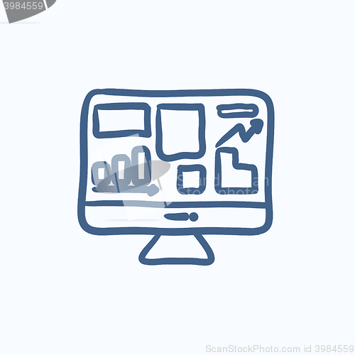 Image of Monitor with business graphs sketch icon.