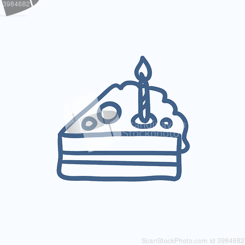 Image of Slice of cake with candle sketch icon.