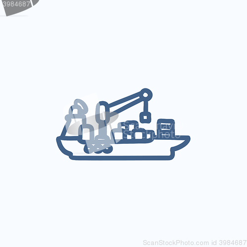 Image of Cargo container ship sketch icon.