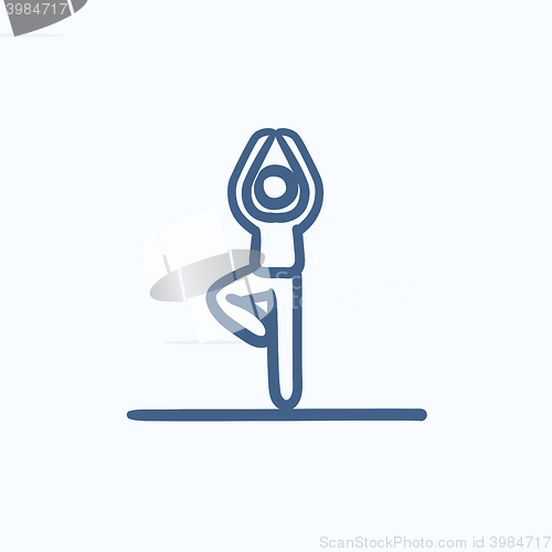 Image of Man practicing yoga sketch icon.