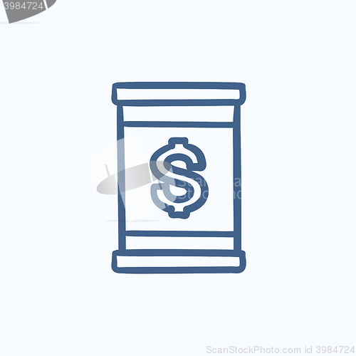 Image of Barrel with dollar symbol sketch icon.