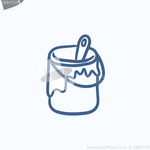 Image of Paint brush in the paint tin sketch icon.