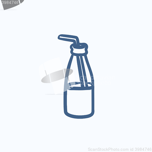 Image of Glass bottle with drinking straw sketch icon.