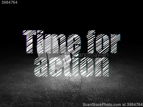 Image of Timeline concept: Time for Action in grunge dark room