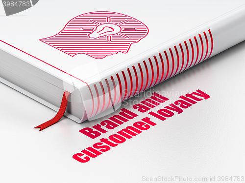 Image of Marketing concept: book Head With Light Bulb, Brand and Customer loyalty on white background