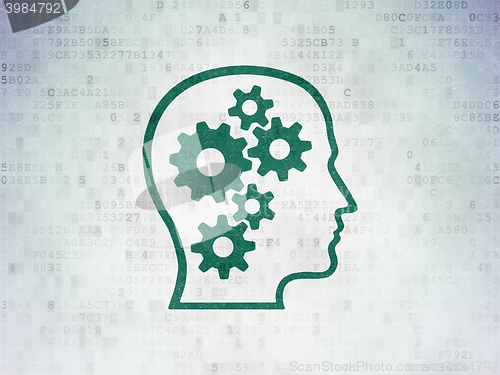 Image of Marketing concept: Head With Gears on Digital Data Paper background