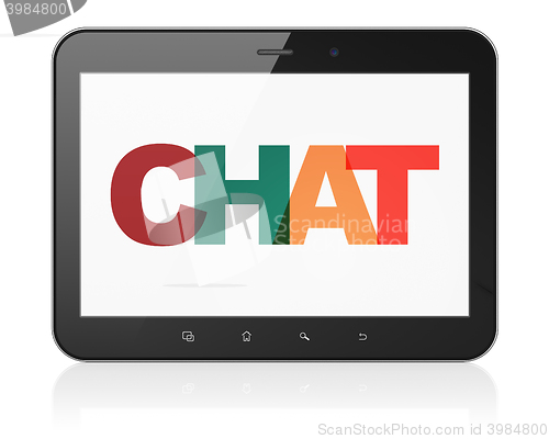 Image of Web development concept: Tablet Computer with Chat on  display