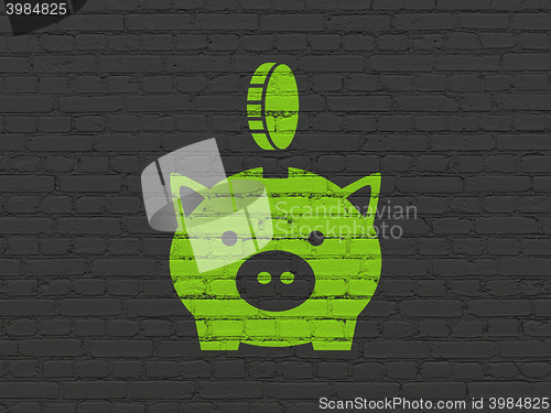 Image of Money concept: Money Box With Coin on wall background