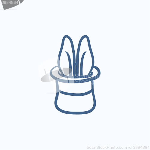 Image of Rabbit in magician hat sketch icon.