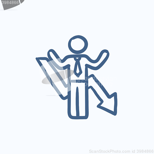 Image of Businessman with arrow down sketch icon.