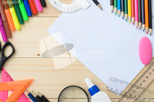 Image of School stationery with notebook copyspace