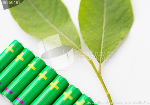 Image of close up of green alkaline batteries