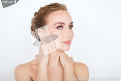 Image of beautiful young woman face and hands