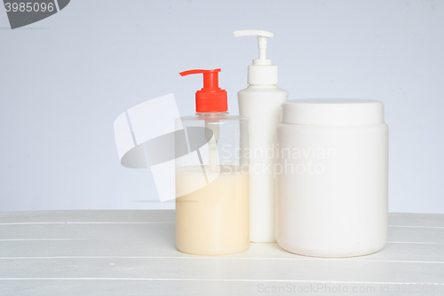 Image of Group of cosmetic bottles isolated on white