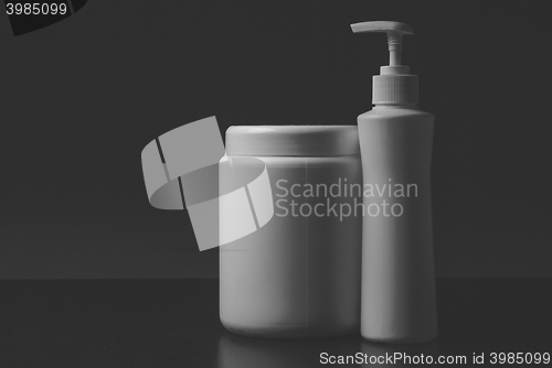 Image of Group of cosmetic bottles isolated on white