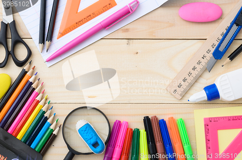 Image of School stationery with notebook copyspace