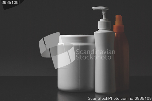 Image of Group of cosmetic bottles isolated on white