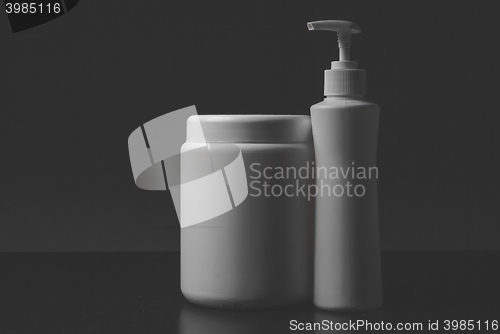 Image of Group of cosmetic bottles isolated on white