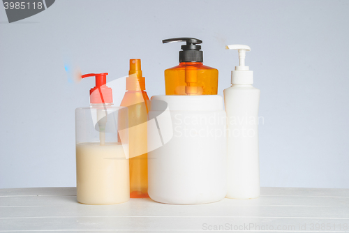 Image of Group of cosmetic bottles isolated on white