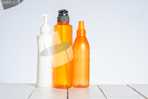 Image of Group of cosmetic bottles isolated on white