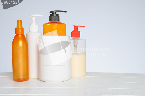 Image of Group of cosmetic bottles isolated on white