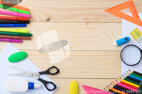 Image of School stationery with notebook copyspace