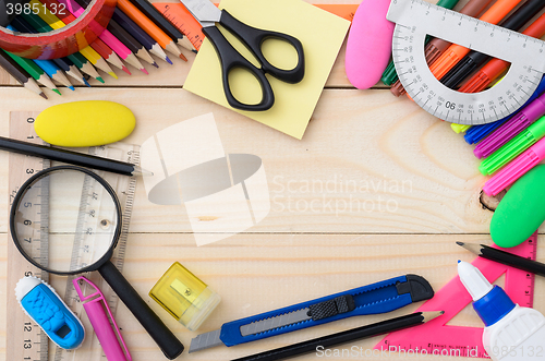 Image of School stationery with notebook copyspace