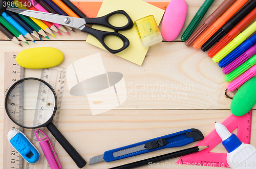 Image of School stationery with notebook copyspace