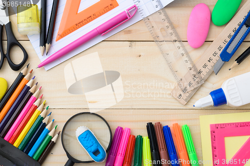 Image of School stationery with notebook copyspace