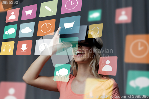 Image of woman in virtual reality headset or 3d glasses
