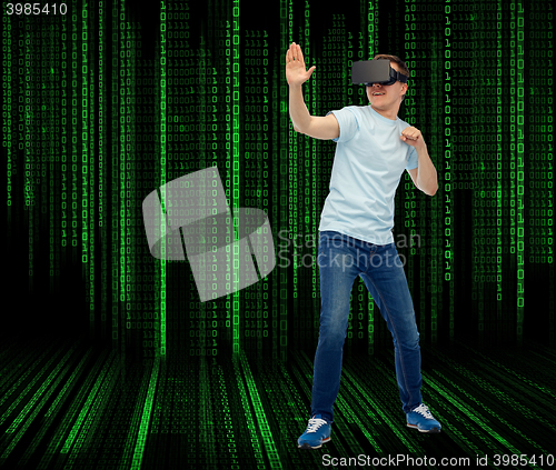 Image of man in virtual reality headset or 3d glasses