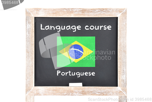 Image of Language course with flag on board
