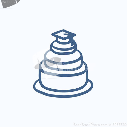 Image of Graduation cap on top of cake sketch icon.