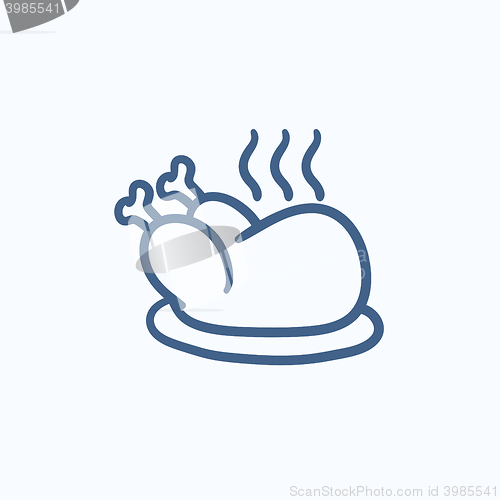 Image of Baked whole chicken sketch icon.