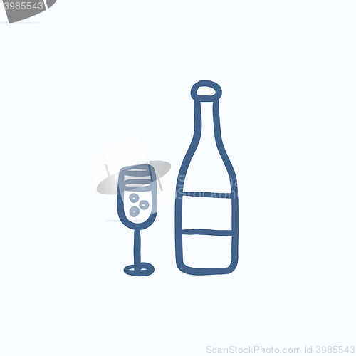 Image of Bottle of champaign and glass sketch icon.